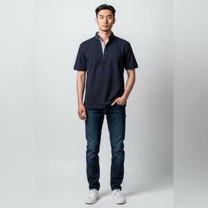 Boys Navy Short Sleeve Polo Shirt Contrast Collar Casual Classic Top